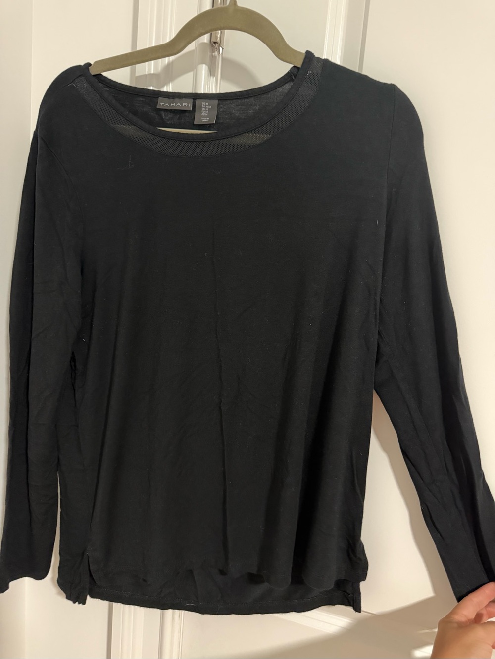 Tahari Black Long Sleeve Crewneck Tee